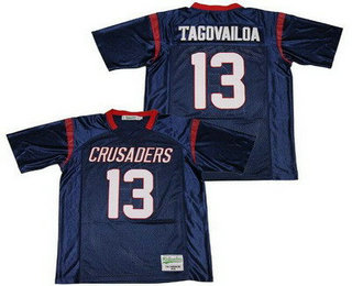 Men's Saint Louis School Crusaders #13 Tua Tagovailoa Navy Football Jersey