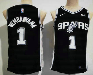 Men's San Antonio Spurs #1 Victor Wembanyama Black 2023 Icon Edition Stitched Basketball Jersey