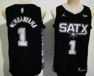 Men's San Antonio Spurs #1 Victor Wembanyama Black 2023 Statement Edition Stitched Basketball Jersey