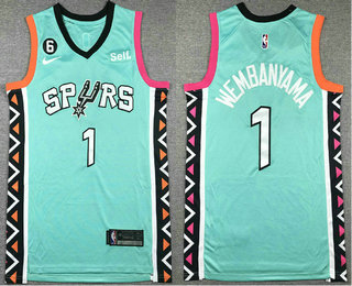 Men's San Antonio Spurs #1 Victor Wembanyama Green 2023 Nike City Edition Swingman Stitched Jersey With Sponsor