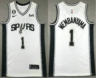 Men's San Antonio Spurs #1 Victor Wembanyama White 2023 With 6 Patch Stitched Basketball Jersey