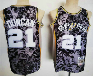 Men's San Antonio Spurs #21 Tim Duncan 1998-99 Black Lunar New Year Tiger Throwback Stitched Jersey