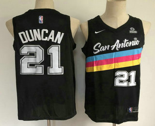 Men's San Antonio Spurs #21 Tim Duncan Black 2021 Nike City Edition Swingman Stitched NBA Jersey With The NEW Sponsor Logo