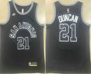 Men's San Antonio Spurs #21 Tim Duncan Black 2022 Nike Swingman Jersey With Sponsor