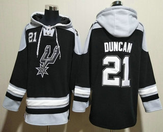 Men's San Antonio Spurs #21 Tim Duncan Black Ageless Must Have Lace Up Pullover Hoodie