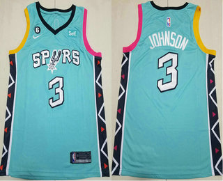 Men's San Antonio Spurs #3 Keldon Johnson 2023 Green City Edition With 6 Patch Stitched Jersey With Sponsor