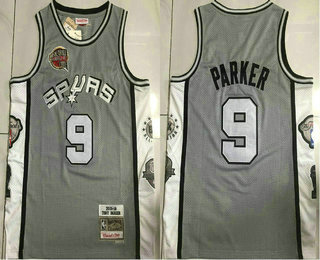 Men's San Antonio Spurs #9 Tony Parker Grey Hall Of Fame Throwback AU Jersey