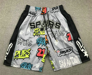 Men's San Antonio Spurs  Grey Doodle Fashion Swingman Throwback Shorts