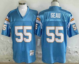 Men's San Diego Chargers #55 Junior Seau Light Blue 1994 Stitched Thowback Jersey