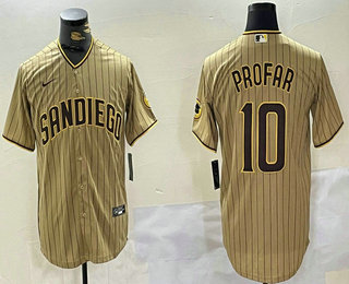 Men's San Diego Padres #10 Jurickson Profar Khaki Team Logo Cool Base Jersey