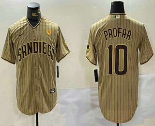 Men's San Diego Padres #10 Jurickson Profar Khaki With PS Patch Team Logo Cool Base Jersey