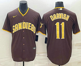 Men's San Diego Padres #11 Yu Darvish Brown Cool Base Stitched Jersey