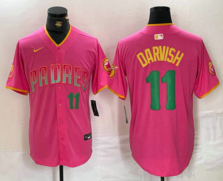 Men's San Diego Padres #11 Yu Darvish Pink Player Number Fashion Baseball Jersey