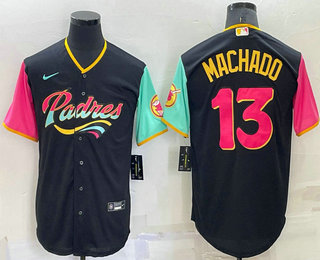 Men's San Diego Padres #13 Manny Machado Black 2022 City Connect Cool Base Stitched Jersey