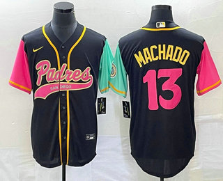 Men's San Diego Padres #13 Manny Machado Black NEW 2023 City Connect Cool Base Stitched Jersey 01