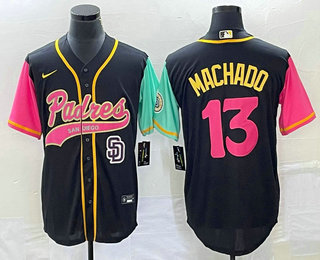 Men's San Diego Padres #13 Manny Machado Black NEW 2023 City Connect Cool Base Stitched Jersey 02