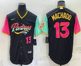 Men's San Diego Padres #13 Manny Machado Black Number 2022 City Connect Cool Base Stitched Jersey