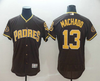 Men's San Diego Padres #13 Manny Machado Brown Alternate Stitched 50th Anniversary Patch MLB Flex Base Jersey