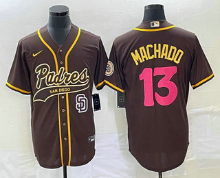 Men's San Diego Padres #13 Manny Machado Brown NEW 2023 City Connect Cool Base Stitched Jersey 01