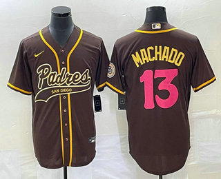 Men's San Diego Padres #13 Manny Machado Brown NEW 2023 City Connect Cool Base Stitched Jersey 02