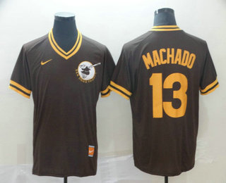 Men's San Diego Padres #13 Manny Machado Brown Nike Cooperstown Collection Legend V Neck Jersey