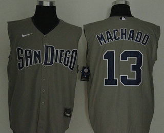 Men's San Diego Padres #13 Manny Machado Gray 2020 Cool and Refreshing Sleeveless Fan Stitched MLB Nike Jersey