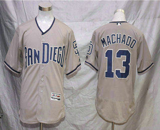 Men's San Diego Padres #13 Manny Machado Gray Road Stitched Flex Base Jersey