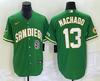 Men's San Diego Padres #13 Manny Machado Green Cool Base Stitched Baseball Jersey 01