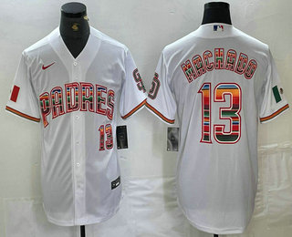 Men's San Diego Padres #13 Manny Machado Mexico White Cool Base Stitched Baseball Jersey