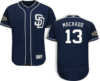Men's San Diego Padres #13 Manny Machado Navy Blue Stitched 50th Anniversary Patch Flex Base Jersey