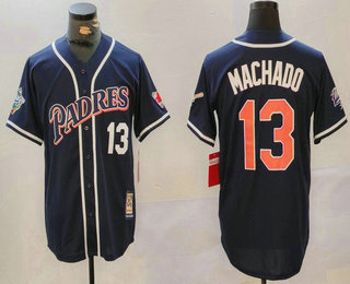 Men's San Diego Padres #13 Manny Machado Navy Player Number Cooperstown Cool Base Jersey