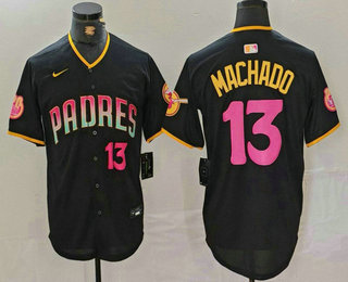 Men's San Diego Padres #13 Manny Machado Number Black 20th Anniversary Cool Base Stitched Jersey