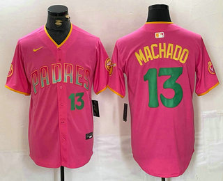 Men's San Diego Padres #13 Manny Machado Pink Player Number Fashion Baseball Jersey