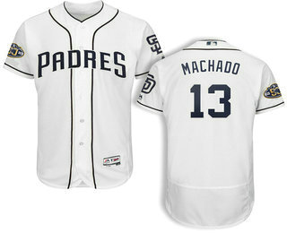 Men's San Diego Padres #13 Manny Machado White Home Stitched 50th Anniversary Patch Flex Base Jersey