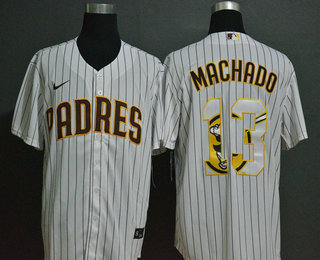 Men's San Diego Padres #13 Manny Machado White Team Logo Stitched MLB Cool Base Nike Jersey