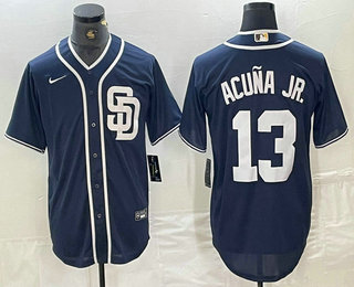 Men's San Diego Padres #13 Ronald Acuna Jr Navy Blue Cool Base Stitched Baseball Jersey