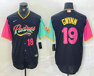 Men's San Diego Padres #19 Tony Gwynn Black Player Number Fashion Baseball Jersey