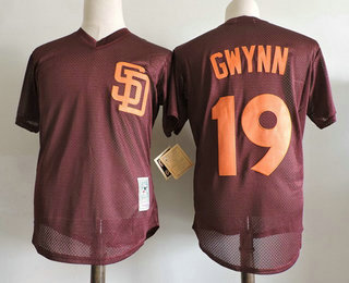 Men's San Diego Padres #19 Tony Gwynn Brown Mesh Batting Practice Throwback Jersey by Mitchell & Ness