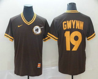 Men's San Diego Padres #19 Tony Gwynn Brown Nike Cooperstown Collection Legend V Neck Jersey