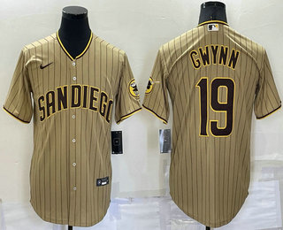 Men's San Diego Padres #19 Tony Gwynn Grey Team Logo Stitched MLB Cool Base Nike Jersey