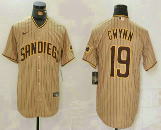 Men's San Diego Padres #19 Tony Gwynn Khaki Team Logo Stitched Cool Base Nike Jersey