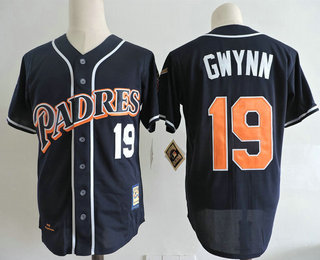 Men's San Diego Padres #19 Tony Gwynn Navy Blue 1998 Throwback Cooperstown Collection Stitched MLB Mitchell & Ness Jersey