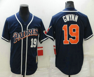 Men's San Diego Padres #19 Tony Gwynn Navy Blue Cooperstown Collection Stitched Throwback Jersey