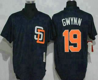 Men's San Diego Padres #19 Tony Gwynn Navy Blue Mitchell & Ness Cooperstown Mesh Batting Practice Jersey