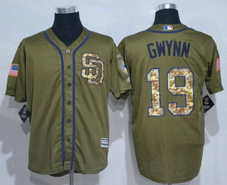 Men's San Diego Padres #19 Tony Gwynn Retired Green Salute to Service Cool Base Baseball Jersey