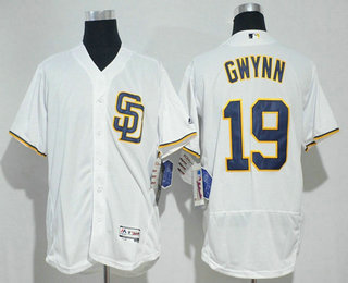 Men's San Diego Padres #19 Tony Gwynn Retired White Home Stitched MLB 2016 Majestic Flex Base Jersey