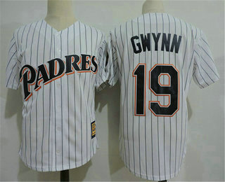 Men's San Diego Padres #19 Tony Gwynn White Pinstripe Throwback Jersey