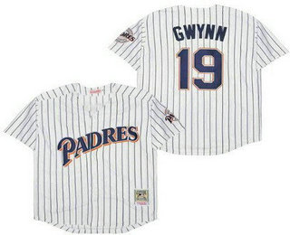 Men's San Diego Padres #19 Tony Gwynn White Stripes Throwback Jersey