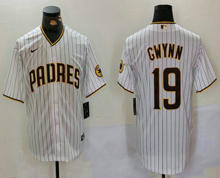 Men's San Diego Padres #19 Tony Gwynn White Team Logo Stitched Cool Base Nike Jersey