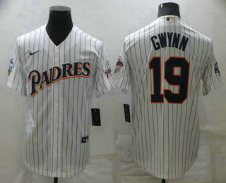 Men's San Diego Padres #19 Tony Gwynn White Team Logo Stitched MLB Cool Base Nike Jersey